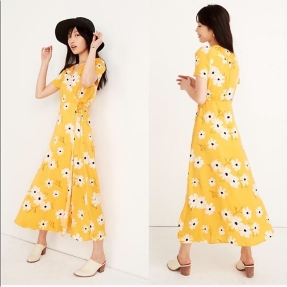 Madewell Puff-Sleeve Wrap Midi Dress in Ikat Floral XS